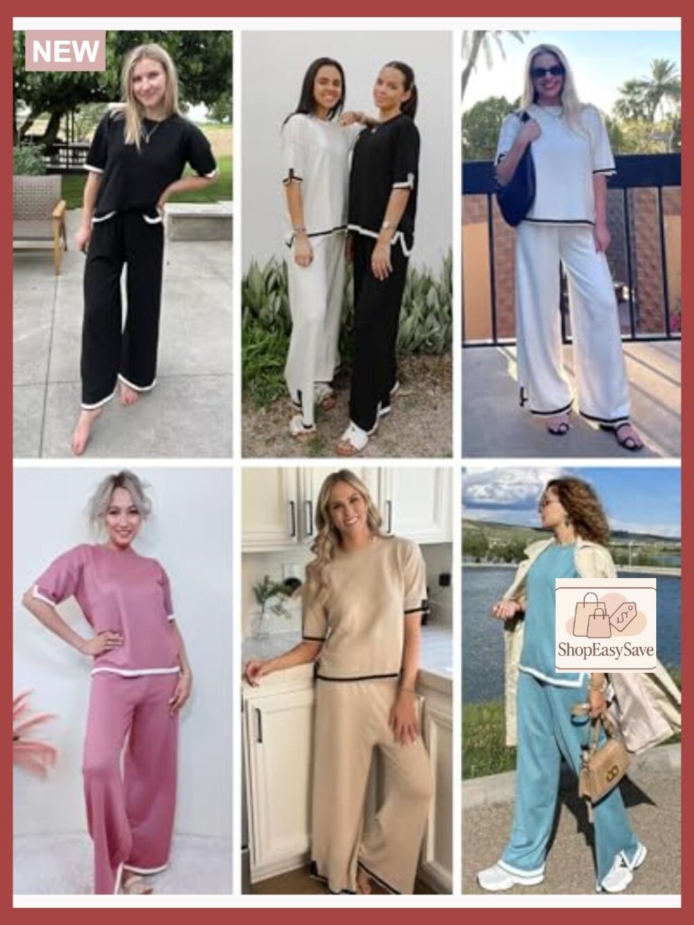 2 Piece Lounge Set Short Sleeve Top Wide Leg Pants Travel Outfit - Picture 6 of 7